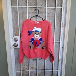 She Whispers Sailor Teddy Bear Red Sweater Size L